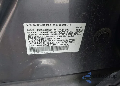 2018 Honda Pilot Ex-L from USA, damaged, VIN 5FNYF5H64JB015238